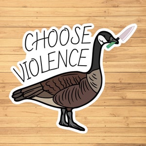 Goose sticker, goose with knife, funny animal vinyl sticker, vinyl decal sticker for laptops, cars, hydroflask, toolbox, Free Shipping