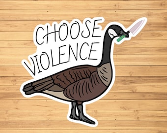 Goose sticker, goose with knife, funny animal vinyl sticker, vinyl decal sticker for laptops, cars, hydroflask, toolbox, Free Shipping