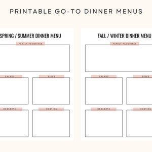 Menu du dîner de saison, aide-mémoire pour la cuisine, planification des repas, dîners préférés de la famille, imprimable, téléchargement numérique