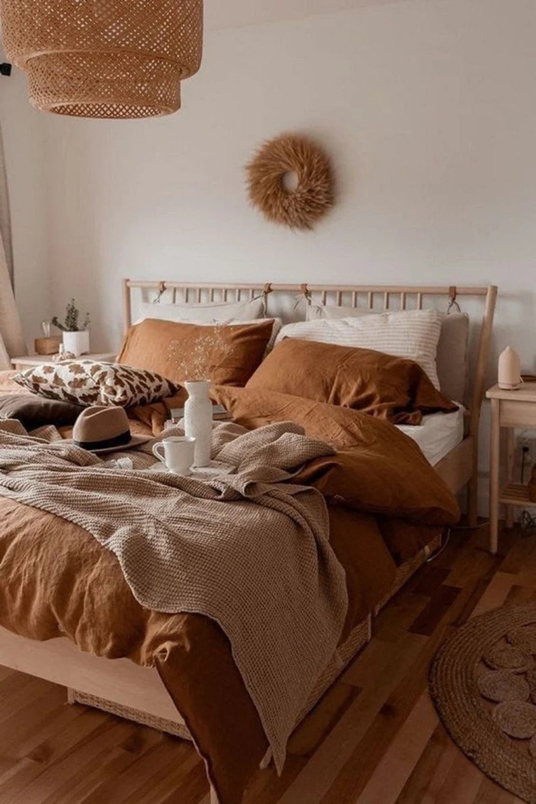Terracotta Rust Duvet Cover With Pillow Covers, Bohemian Cotton Bedding ...