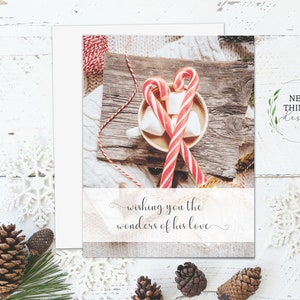 Cartão de Natal Wonders of His Love | Cartão de Natal Candy Cane | Cartão de felicitações de canções de natal | Cartão de bênçãos de natal | Cartão de felicitações A2