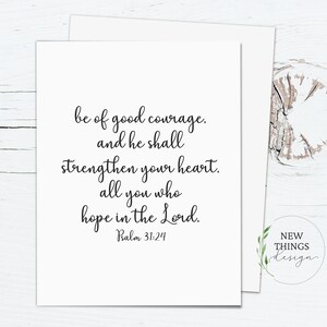 Wees van goede moed kaart | Psalm 31:24 kaart | Minimalistische schriftverskaart | Notitiekaart | Aanmoedigingskaart | A2 wenskaart