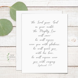 Zephaniah 3:17 Card | Minimalist Scripture verse card | Note card | Card for her | A2 greeting card