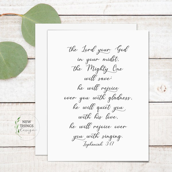 Zephaniah 3:17 Card | Minimalist Scripture verse card | Note card | Card for her | A2 greeting card
