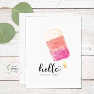 Hallo mein süßer Freund Aquarell Karte | Aquarell Sommer Karte | Aquarell Eis am Stiel Grußkarte | A2 Grußkarte