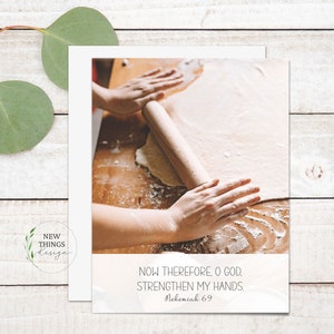 Tarjeta Fortalecer mis Manos / Tarjeta de mamá / Tarjeta Nehemías 6:9 / Tarjeta de aliento de las Escrituras / Tarjeta de platos / Tarjeta de tareas domésticas / Tarjeta de felicitación A2