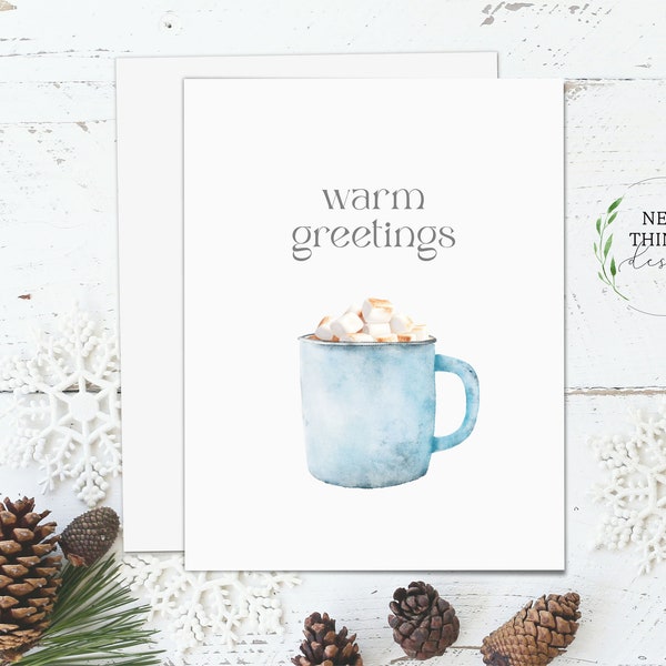 Warm Greetings Watercolor Card | Winter Watercolor Card | Watercolor hot chocolate note card | Winter notecard | A2 greeting card