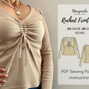 Ruched Front Top Sewing Pattern- EU 32-48 US 2-16 PDF Digital Sewing Top Pattern For Women - Instant Download A4-A0 Format