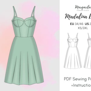 Bustier Dress Pattern Madalina Dress XS-3XL EU-34-46 US-2-14 Dress Sewing Pattern For Woman