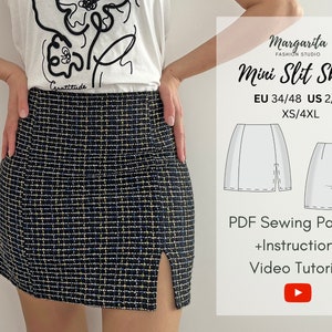 Mini Slit Skirt Reworked Digital PDF Sewing Pattern/ XS-4XL/2-16 US Woman Sewing Pattern/ Skirt Pattern For Woman/Sewing Patterns For Woman