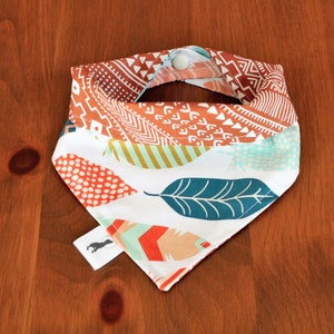 Feathers and Tribal Dog Bandana, Multi Color Feathers, Rust Tribal