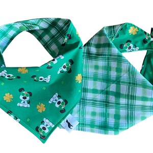 St. Patrick&#39;s Day Lucky Dog Bandana, Shamrock Pup and Plaid Reversible Dog Bandana