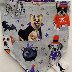 Reversible Tie and Snap Halloween Dog Bandana