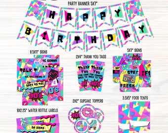 90s Birthday Party Decorations, Printable Back to The 90s Party Decor Bundle, 1990s Theme Party Decors, 90s Throwback Birthday Party Pack