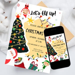 Elf Christmas Theme Party Invitation, Printable Let&#39;s Elf Up Party Invite, Elf On The Shelf Digital Party Invitation, Holiday Party Invite