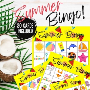Summer Bingo Cards, Printable Summer Bingo, Kids Party Games, Fun Activity Ideas, Kids Birthday Games, Summer Themed Party Game, Digital