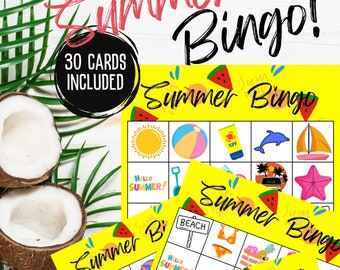 Summer Bingo Cards, Printable Summer Bingo, Kids Party Games, Fun Activity Ideas, Kids Birthday Games, Summer Themed Party Game, Digital