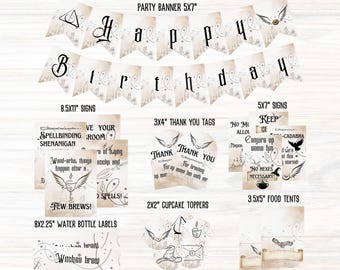 Wizarding World Birthday Party Decorations, Witches and Wizards Party Decor Bundle, Halloween Party Signs Decors, Magic Birthday Party Pack