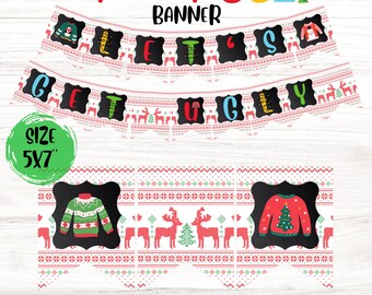 Let's Get Ugly Christmas Party Banner, Printable Ugly Christmas Sweater Party Banner, Ugly Sweater Theme Decorations, Winter Party Banner