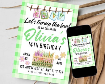 Gardening Birthday Party Invitation, Printable Green Garden Party Invite, Farmers Market Digital Birthday Invitation, Planting Party Invite