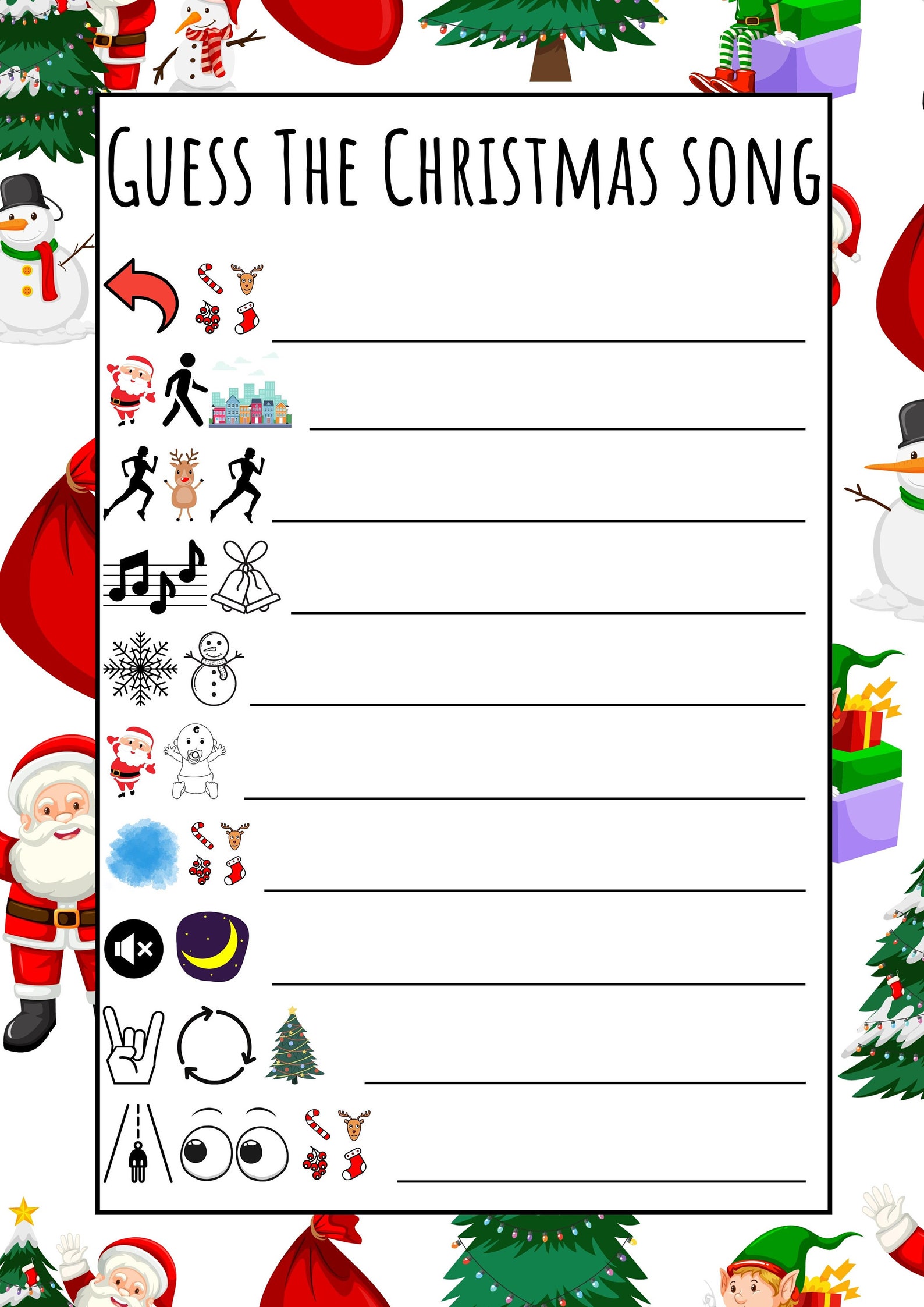 Printable Christmas Song Pictionary, Guess the Christmas Song Party ... Printable Christmas Song Pictionary, Guess the Christmas Song Party ...