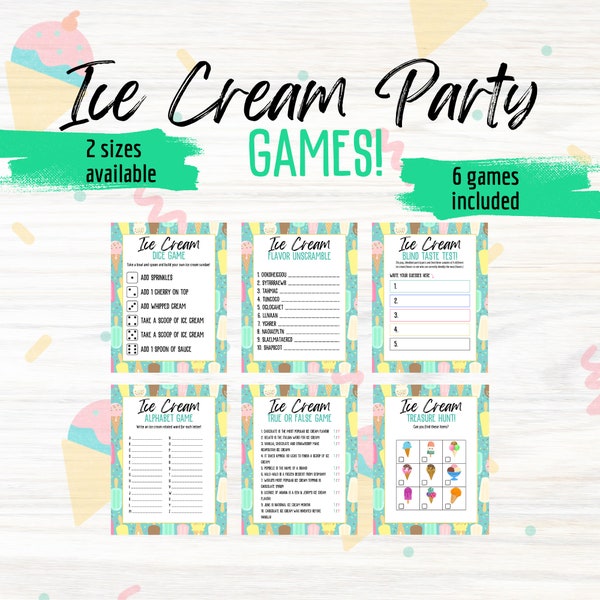 Ice Cream Party Game Bundle, Birthday Party Activities, Kids Activity Ideas, Kids Birthday Games, Ice Cream Themed Party Games, Printable