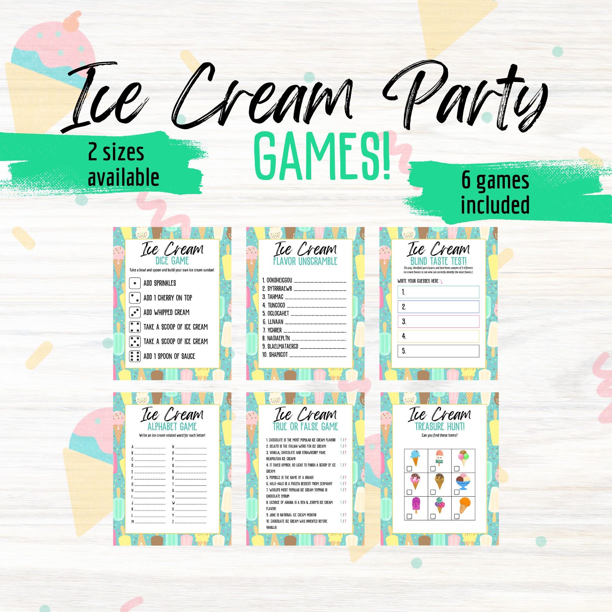 Ice Cream Party Game Bundle, Birthday Party Activities, Kids Activity