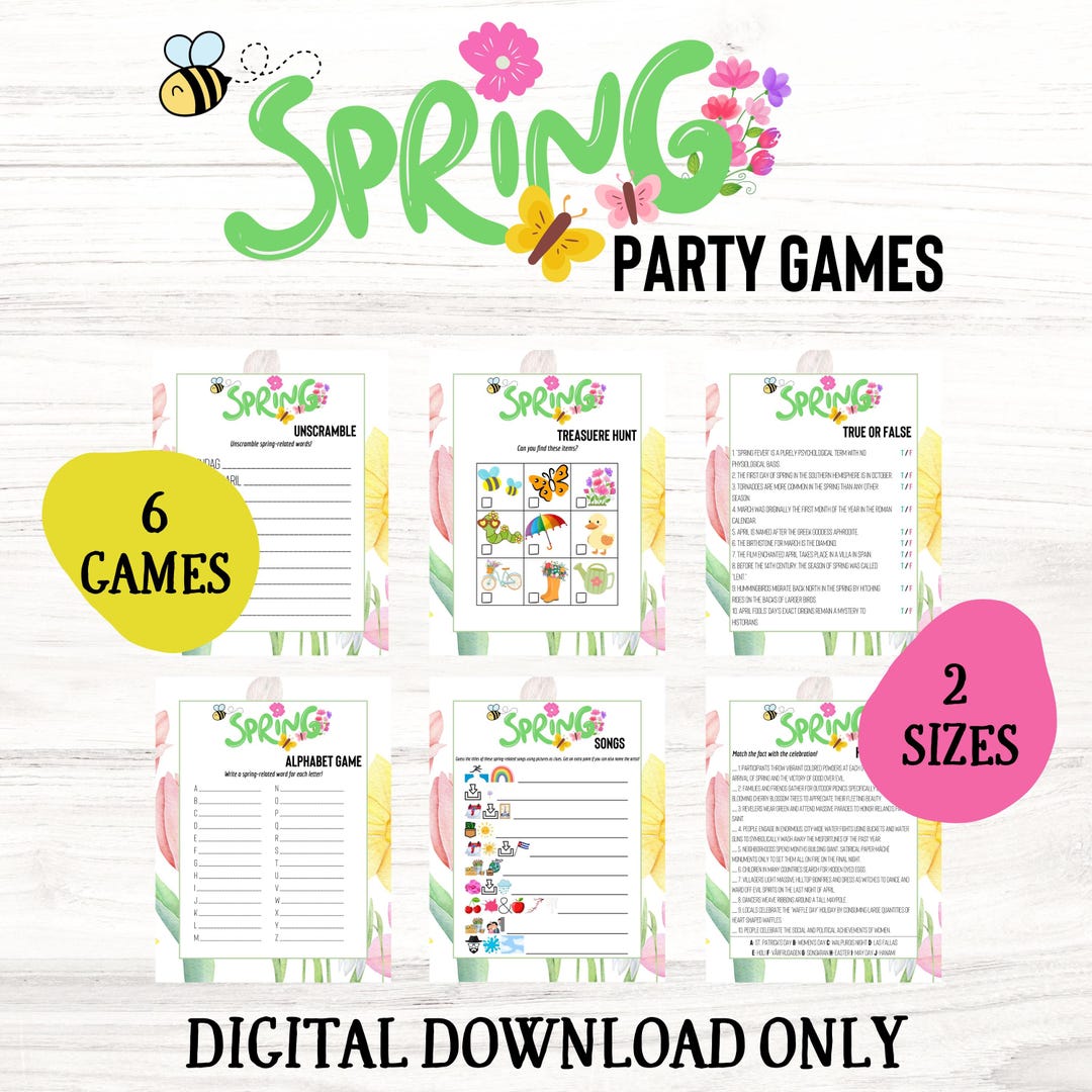 Spring Party Games Printable, Spring Theme Birthday Party Games Bundle ...