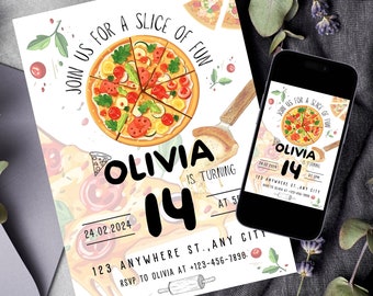 Pizza Birthday Party Invitation, Personalized Slice of Fun Printable Birthday Party Invite, Kids Pizza Theme Party Digital Evite, Food Party