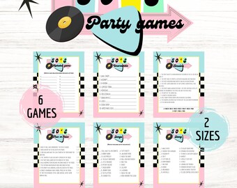 Paquete de juegos para fiestas de los 50: Actividades de cumpleaños retro (descarga digital)