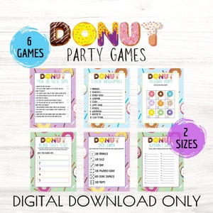 Donut Party Games Printable, Doughnut Theme Party Games Bundle, Donut Birthday Activities for Kids, Kids Donut Birthday Games, Donut Trivia