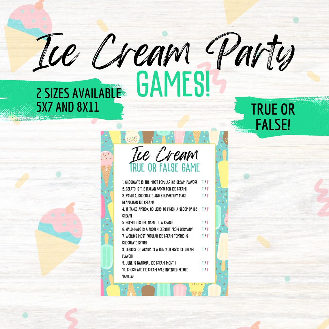 Ice Cream Party Game Bundle, Birthday Party Activities, Kids Activity