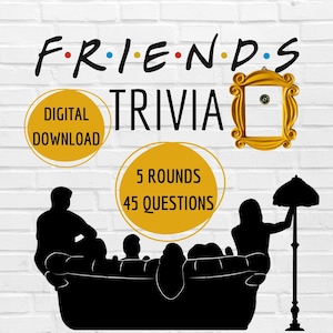 Juego de fiesta de programa de televisión de amigos, trivia de amigos imprimible, preguntas de trivia, actividades de fiesta temática de amigos, descarga instantánea, cuestionario divertido de amigos