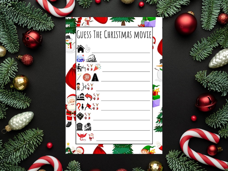 Printable CHRISTMAS MOVIE PICTIONARY Game, Recognize Christmas Movie