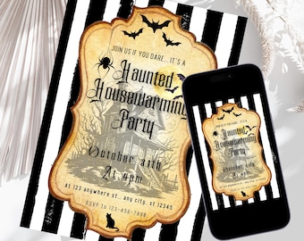 Haunted Housewarming Party Invitation, Halloween Theme Party Digital Invite, Printable Vintage Haunted House Invitation, Spooky Theme Invite