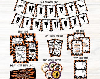 Halloween Theme Birthday Party Decorations, Printable Boo-day Party Decor Bundle, Spooky Halloween Party Pack, Funny Halloween Party Signs