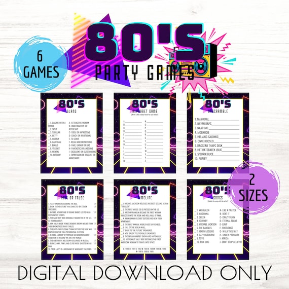80s Theme Party Games Printable, Back to The 80s Party Activities, 1980s Birthday Party Games Bundle, 80s Throwback Party Games, 80s Trivia