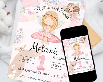Fairy Birthday Party Invitation for Girls, Pink Enchanted Garden Invite (5x7 Digital Download)