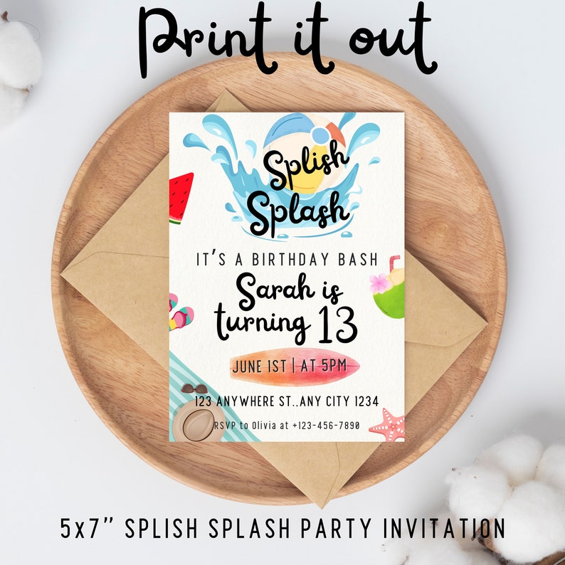 Splish Splash It's a Birthday Bash Party Invitation, Printable Kids ...