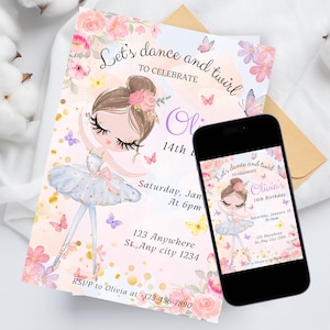 Ballerina Birthday Invitation: Pastel Tutu, Dance Party (Digital Invite)