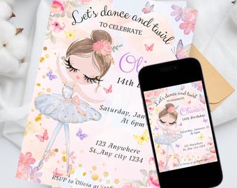 Ballerina Birthday Invitation: Pastel Tutu, Dance Party (Digital Invite)