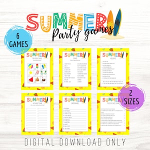 Sommerparty-Spiele zum Ausdrucken, Sommer-Motto-Geburtstagsparty-Spielepaket, Sommer-Quizspiel, Sommerparty-Aktivitäten für Kinder und Erwachsene