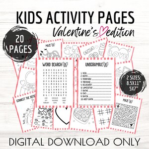 Valentine&#39;s Day Activity Pages for Kids, Valentine&#39;s Theme Party Games, Valentine&#39;s Day Game Bundle, Classroom Games, Kids Coloring Pages