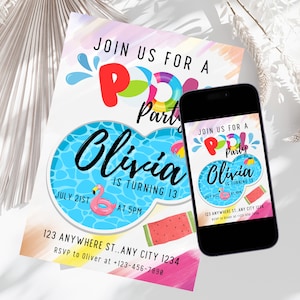 Pool Birthday Party Invitation for Kids, Printable Pool Theme Party Invitation,  Summer Pool Party Digital Invite, Summer Theme Party Invite
