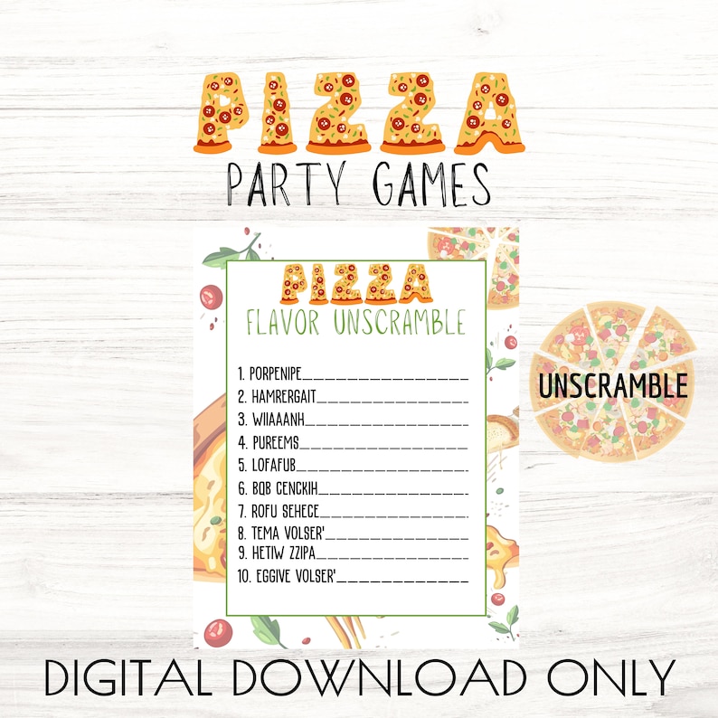 Pizza Party Games Printable, Pizza Theme Party Games Bundle, Pizza