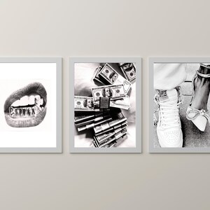 Conjunto de arte de parede Money & Fashion, estampas motivacionais femininas da moda, decoração de casa moderna, decoração de parede moderna, arte de parede formal, arte de parede digital