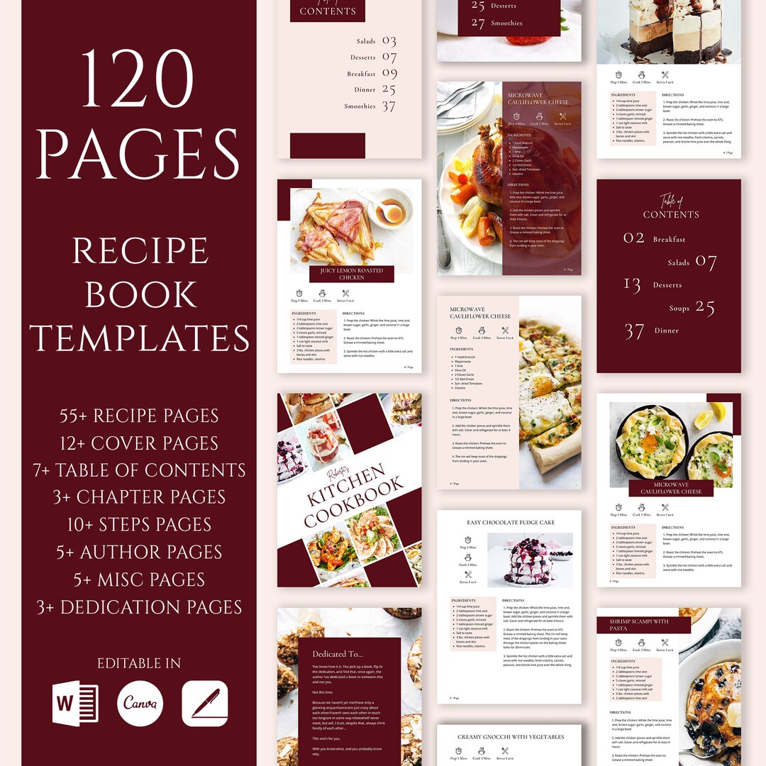 Modern Canva Family Recipe Cookbook Template Editable in Canva, MS Word ...