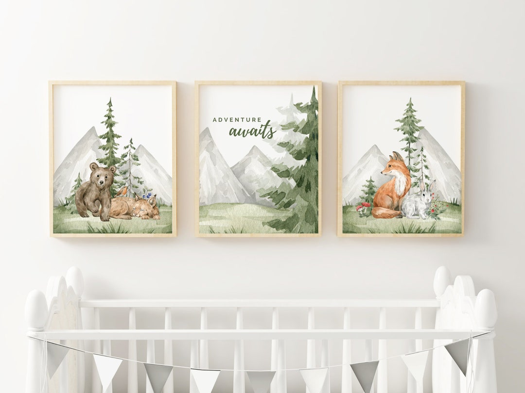 Adventure Awaits Woodland Animal Nursery Wall Art Prints, Set of 3 ...