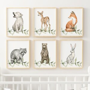 Woodland Animals - Set of 6, Nursery Wall Art Prints, 6 Animal prints, Nursery Decor, Digital Download