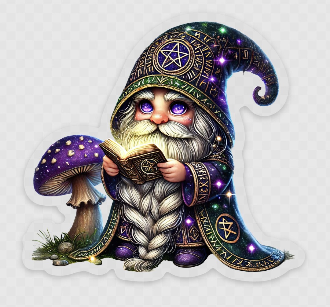 Mystical Wizard Gnome Sticker | Magical Fantasy Gnome Vinyl Sticker ...